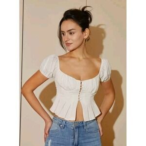 AEL Regency Renaissance Romantic Puff Sleeve Festival  Milkmaid Crop Top Sz L